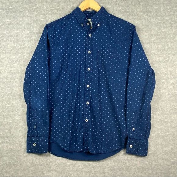 AE‎ Premium Indigo Mens Blue/White Classic Fit LS Floral Button Down Sz S - Picture 1 of 11